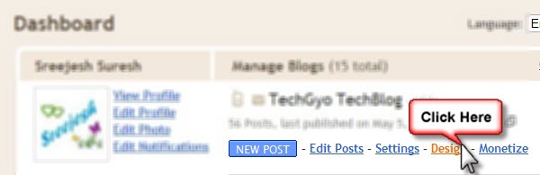 blogger dashboard design option