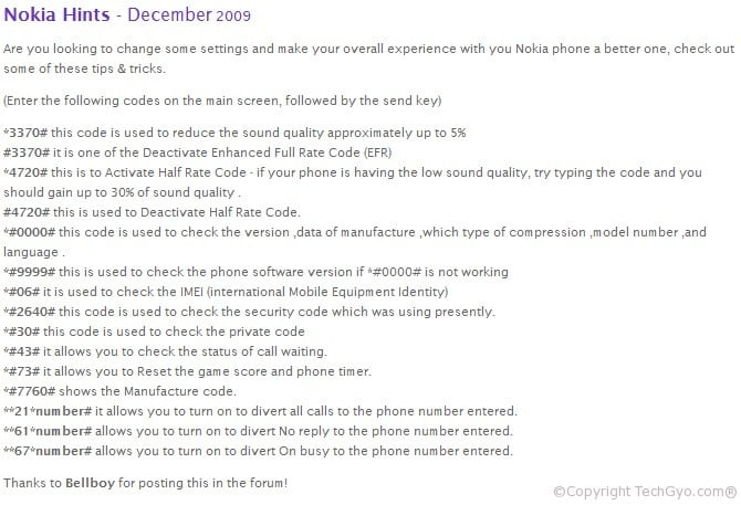 nokia secret codes