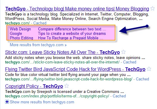 techgyo.com gets google sitelinks