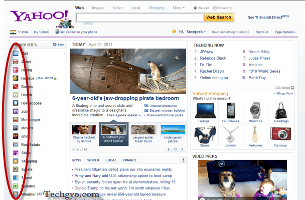 Yahoo home page css sprites demo