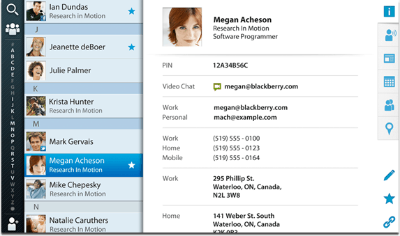 BlackBerry PlayBook Contacts