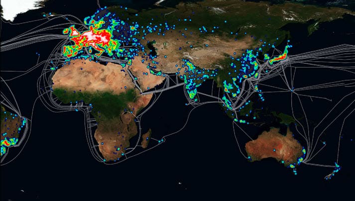 Heat map showing infected computers worldwide from dnschanger malware