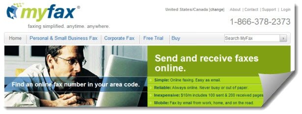 myfax website screenshot