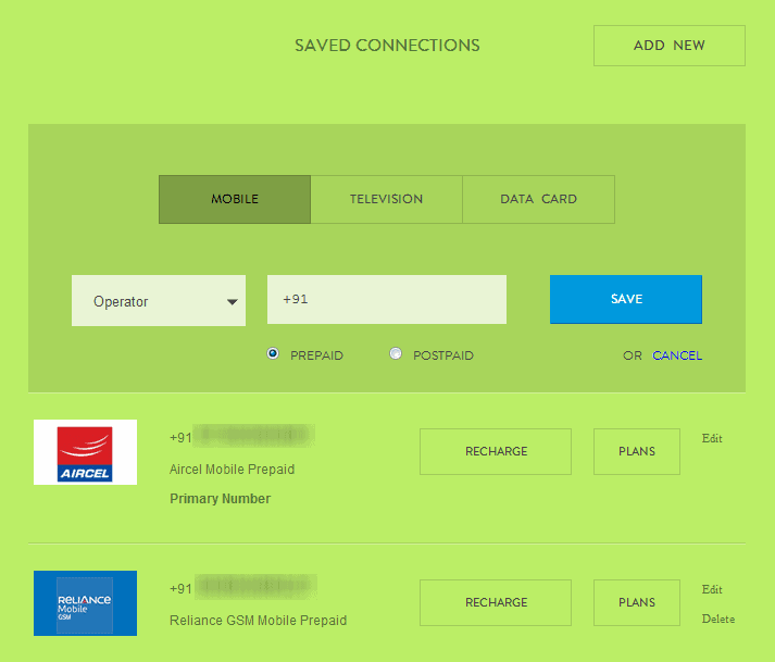 Mobikwik - Saved Numbers and Connections