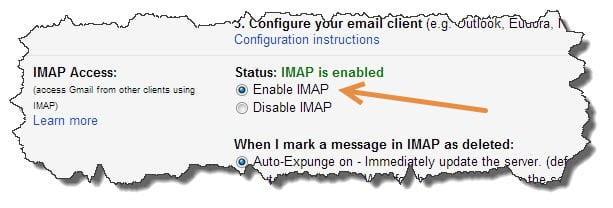 enable IMAP in gmail