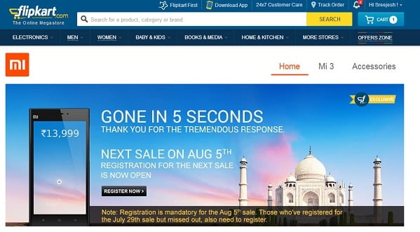 flipkart xiaomi Mi3 sold