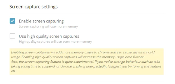suspend and show screenshot chome