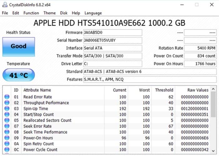 CrystalDiskInfo Data Drive Diagnostic