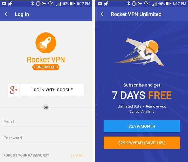 Subscription Plans - Rocket VPN