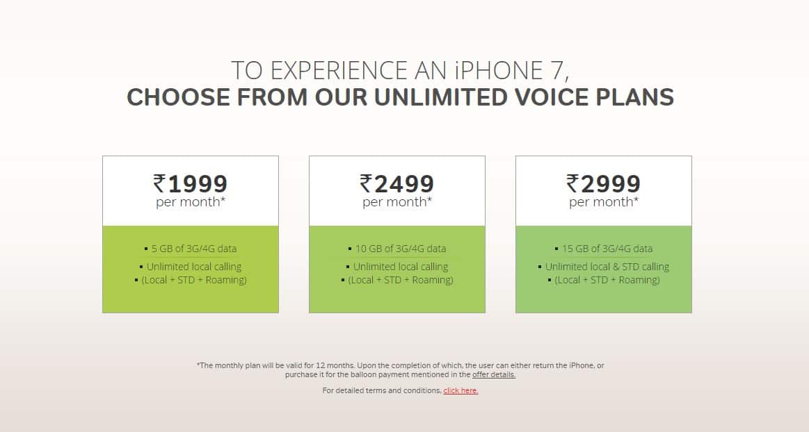 iPhone 7 from Rs. 19,990 onwards; offer by Airtel _ Annual Airtel Voice Plans