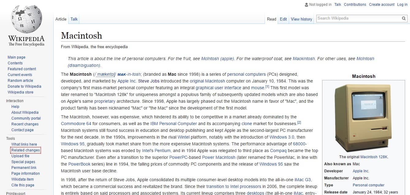 Apple Macintosh Search Page by Wikipedia