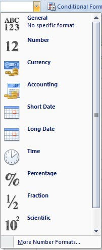 Number Tab of Format Cells