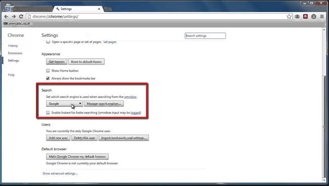 How to change the default search engine in Chrome 9