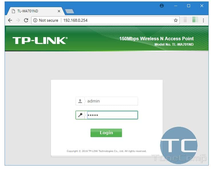 Login page for router