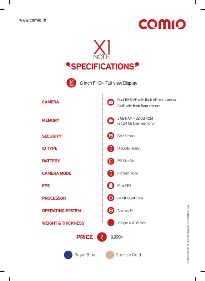 Specifications of X1note