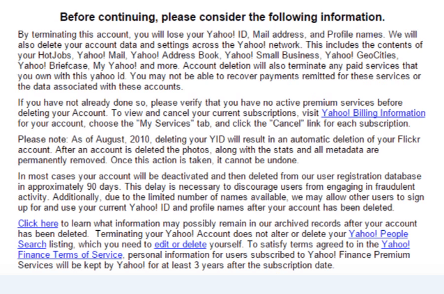 terminating your yahoo account page-terminate yahoo account