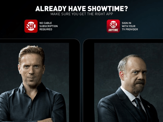 Showtime Anytime Log In page
