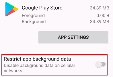 Restrict app background data of Play store.