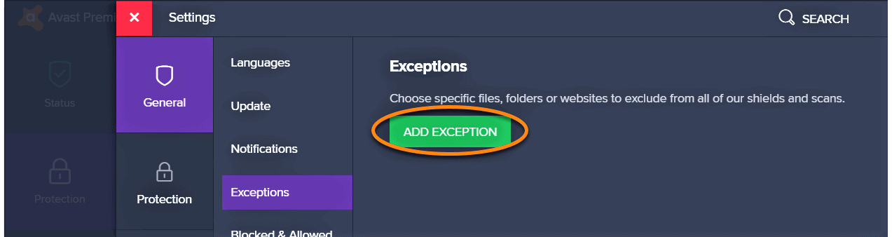 avast exceptions