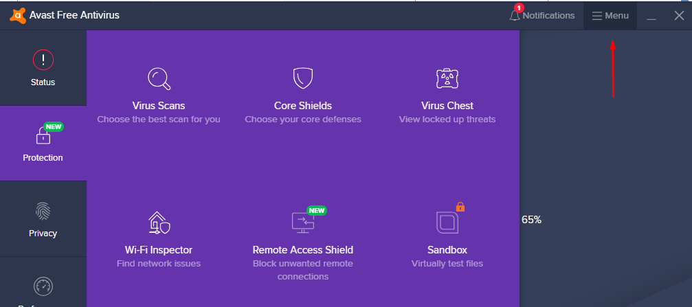 avast menu
