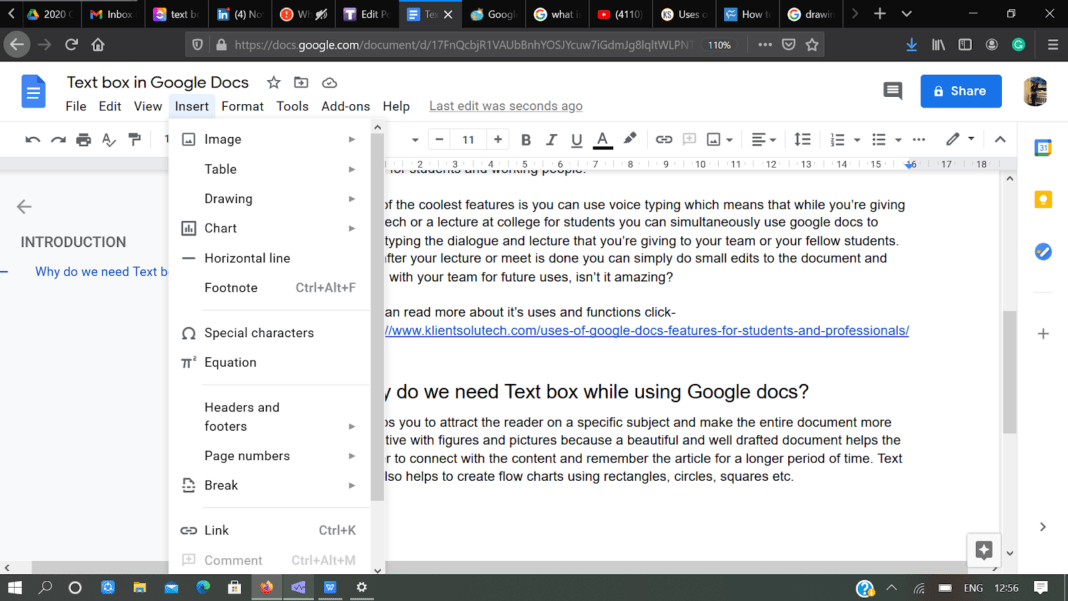 how to insert at text box in google docs