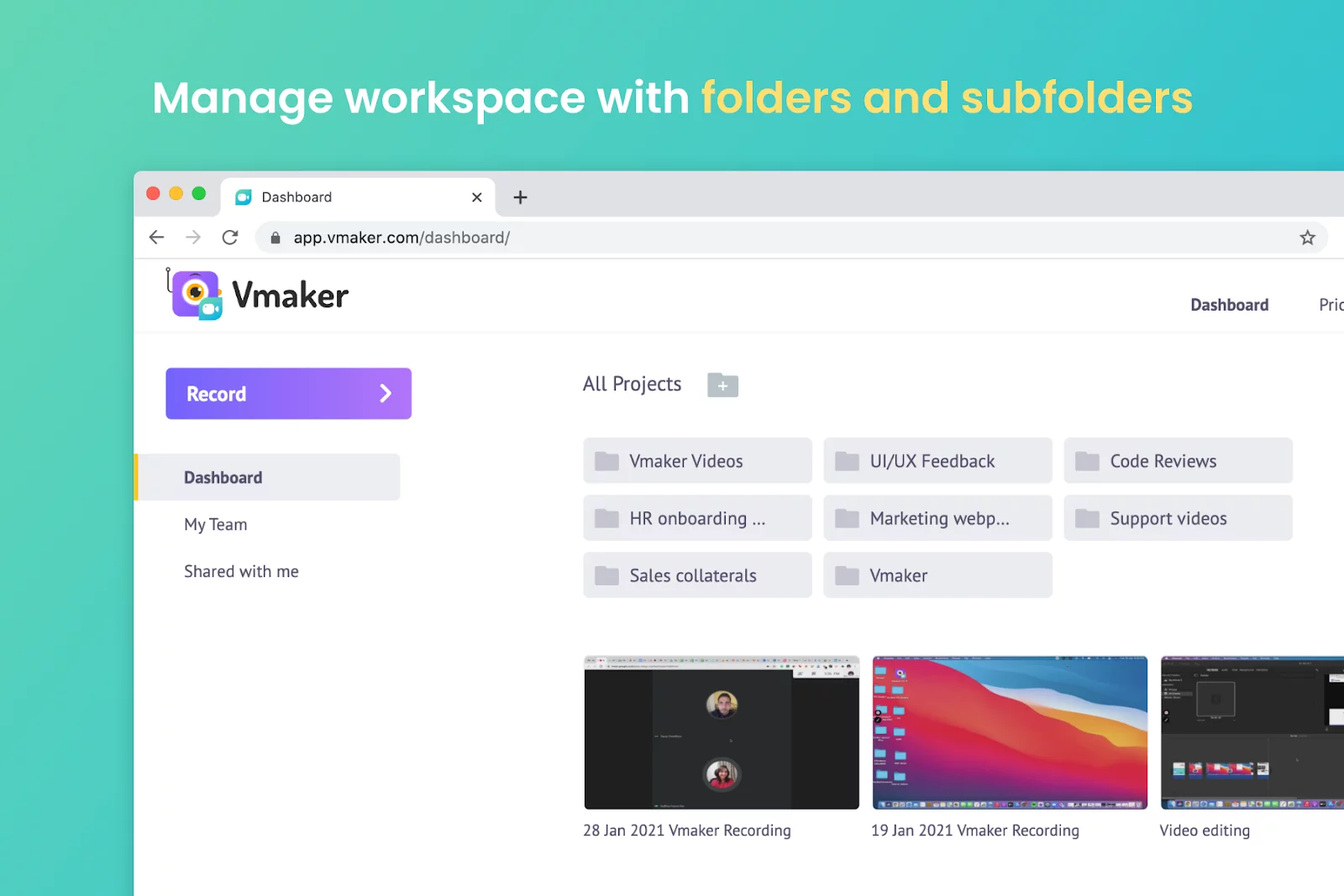 Vmaker manage workspace