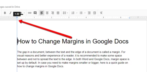 Ways to Add Margins in Google Docs: Read to Find Out the Biggest Perk of Adding Margins Red arrow showing at top left