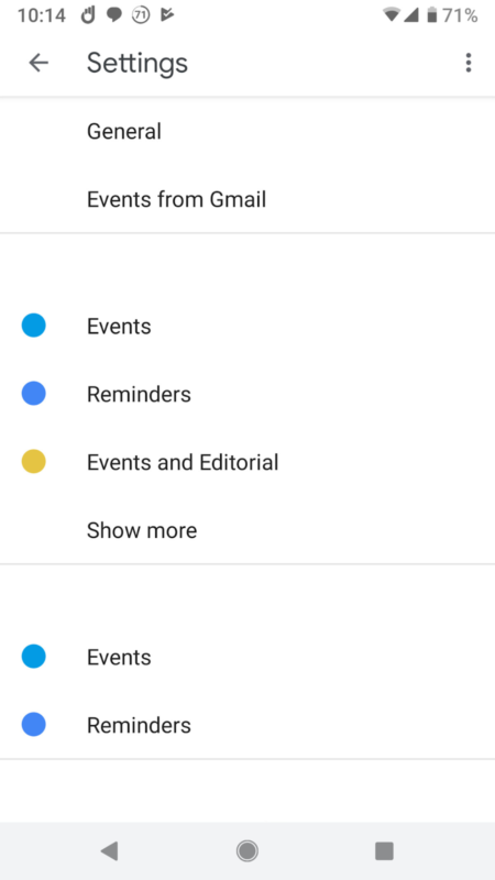 Settings in Google calendar
