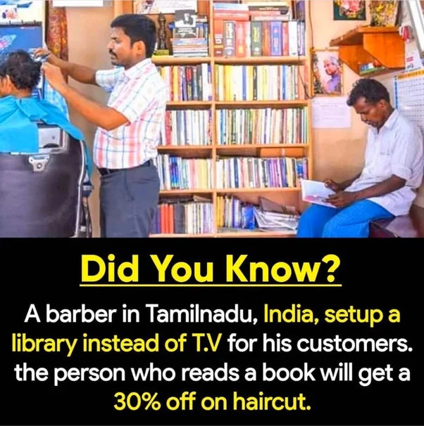 tamil nadu barber discount for reading book